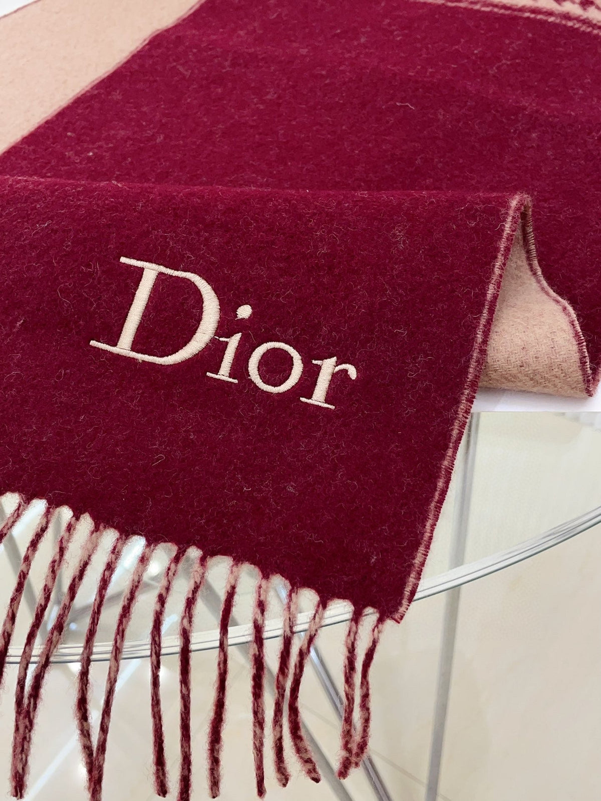 DIOR SCARF 180 CM IN BURGUNDY RED CASHMERE 419821