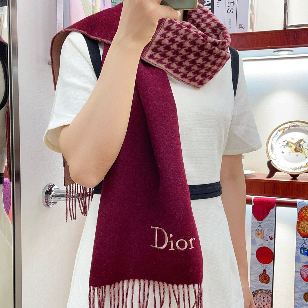 DIOR SCARF 180 CM IN BURGUNDY RED CASHMERE 419821