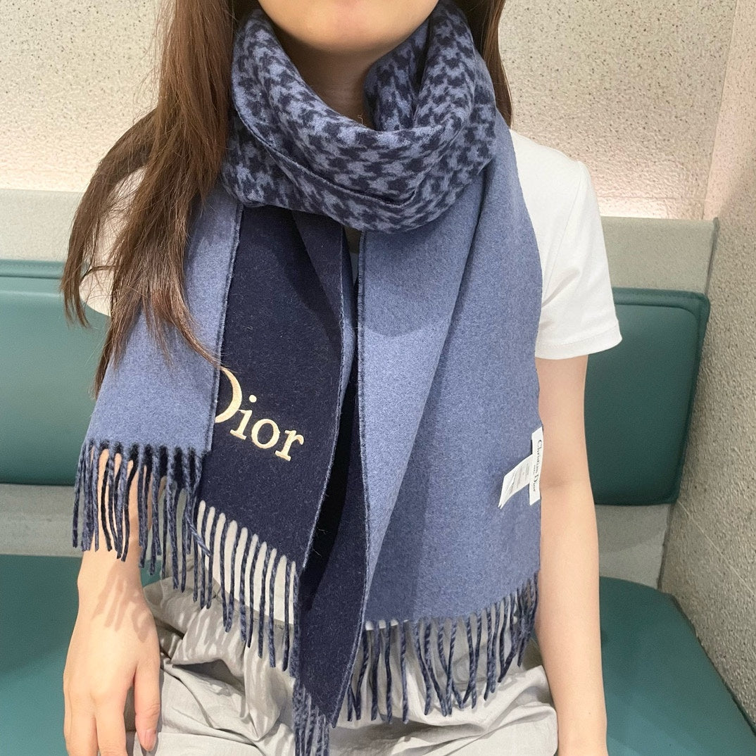 DIOR SCARF 180 CM NAVY BLUE WOOL AND CASHMERE 407336