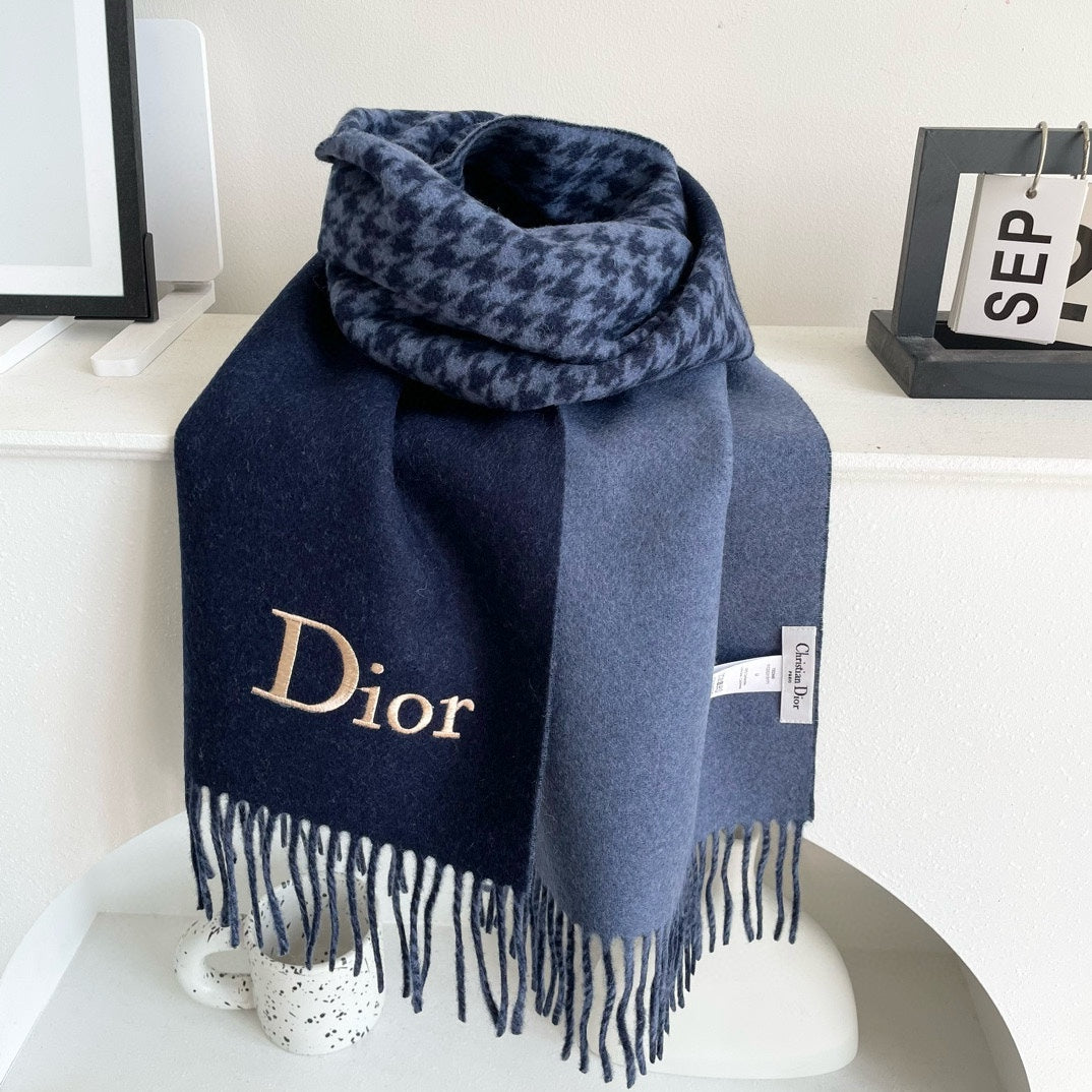 DIOR SCARF 180 CM NAVY BLUE WOOL AND CASHMERE 407336