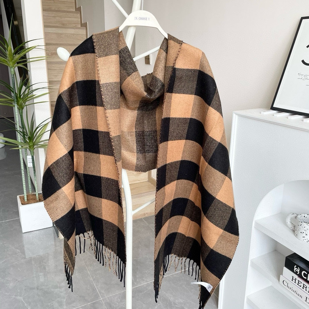 DIOR CHECK SCARF 180 CM IN BLACK MIX SAND YELLOW CASHMERE AND WOOL 415298