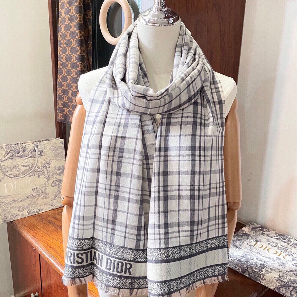DIOR SCARF 200 CM IN BLACK MIX WHITE CASHMERE AND SILK 418334