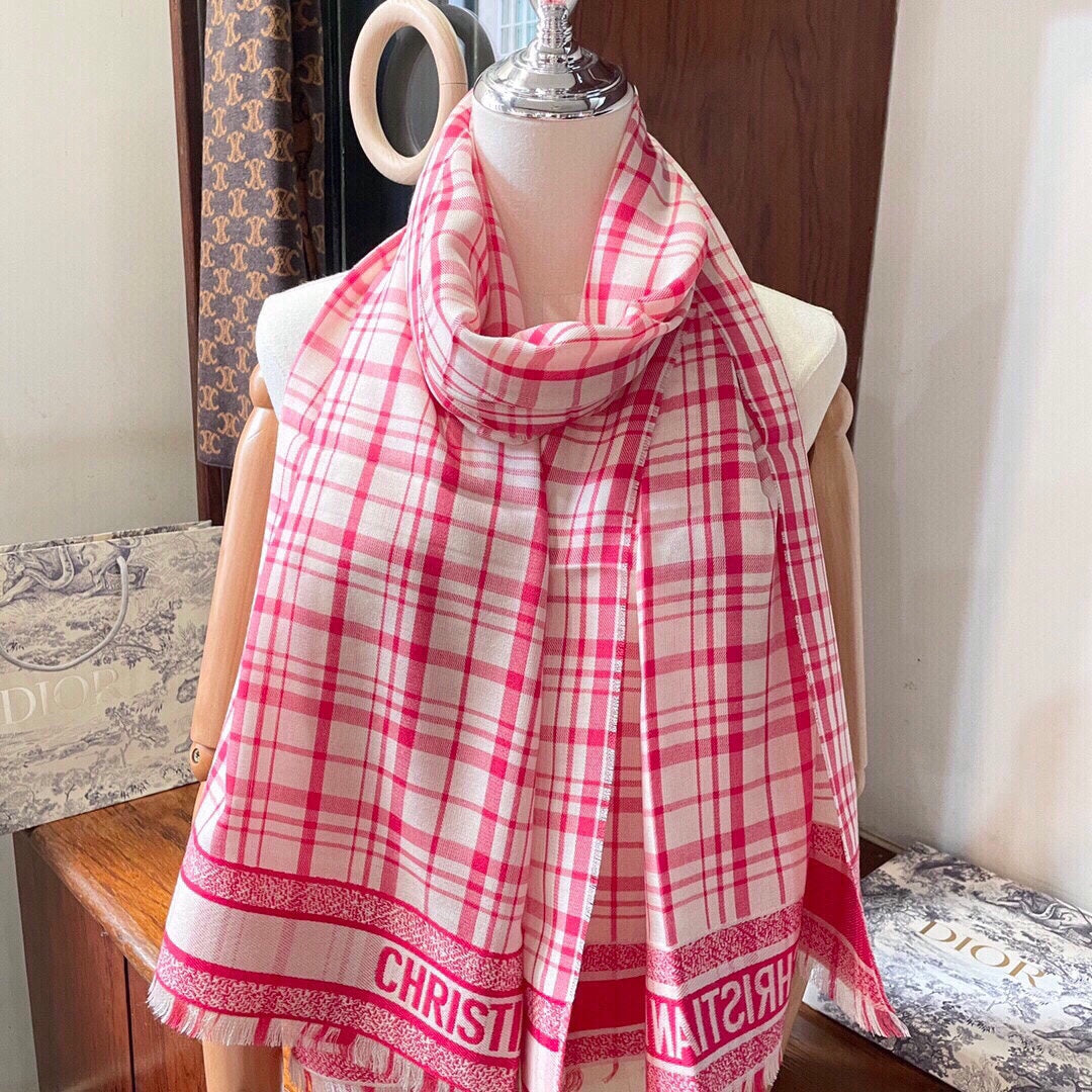 DIOR SCARF 200 CM IN PUNCH PINK CASHMERE AND SILK 418335