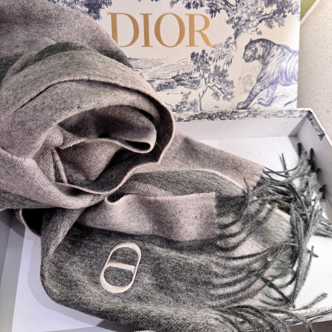 DIOR SCARF 180 CM IN MOUSE GRAY CASHMERE AND WOOL 408840