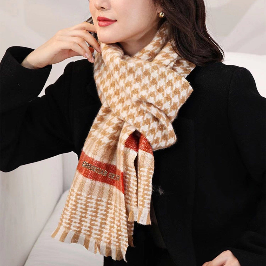 DIOR SCARF 190 CM IN PEANUT BROWN MIX WHITE CASHMERE 416802