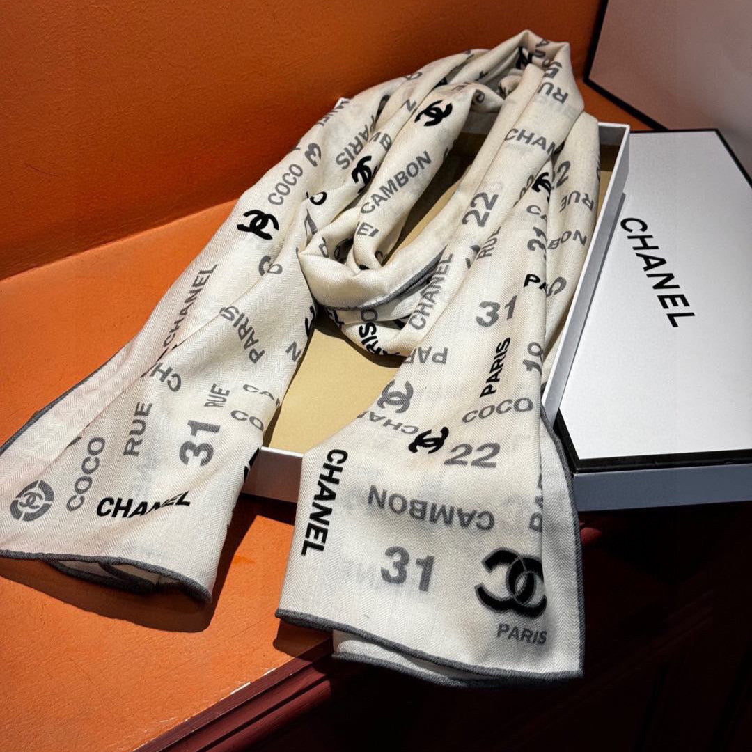 CHANEL 25S SCARF 180 IN CASHMERE SILK 738479
