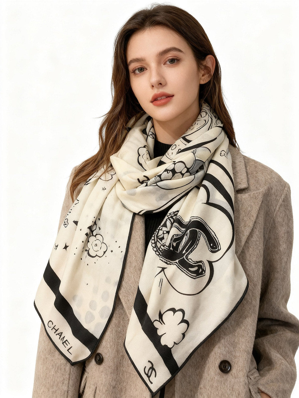 CHANEL 25S SCARF 140 IN SILK AND CASHMERE 931994