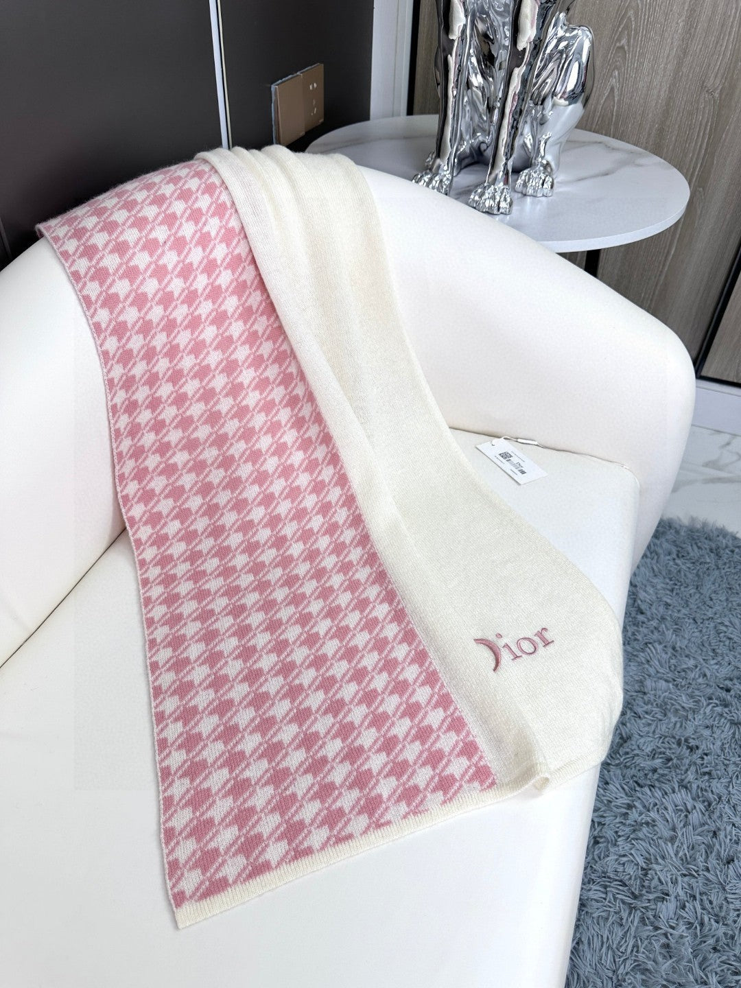 DIOR SCARF 190 CM IN BABY PINK MIX BEIGE CARO CASHMERE 388126
