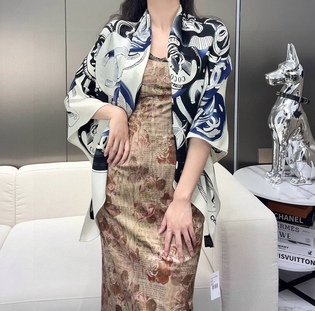 CHANEL 25S SCARF 140 IN CASHMERE SILK 642080