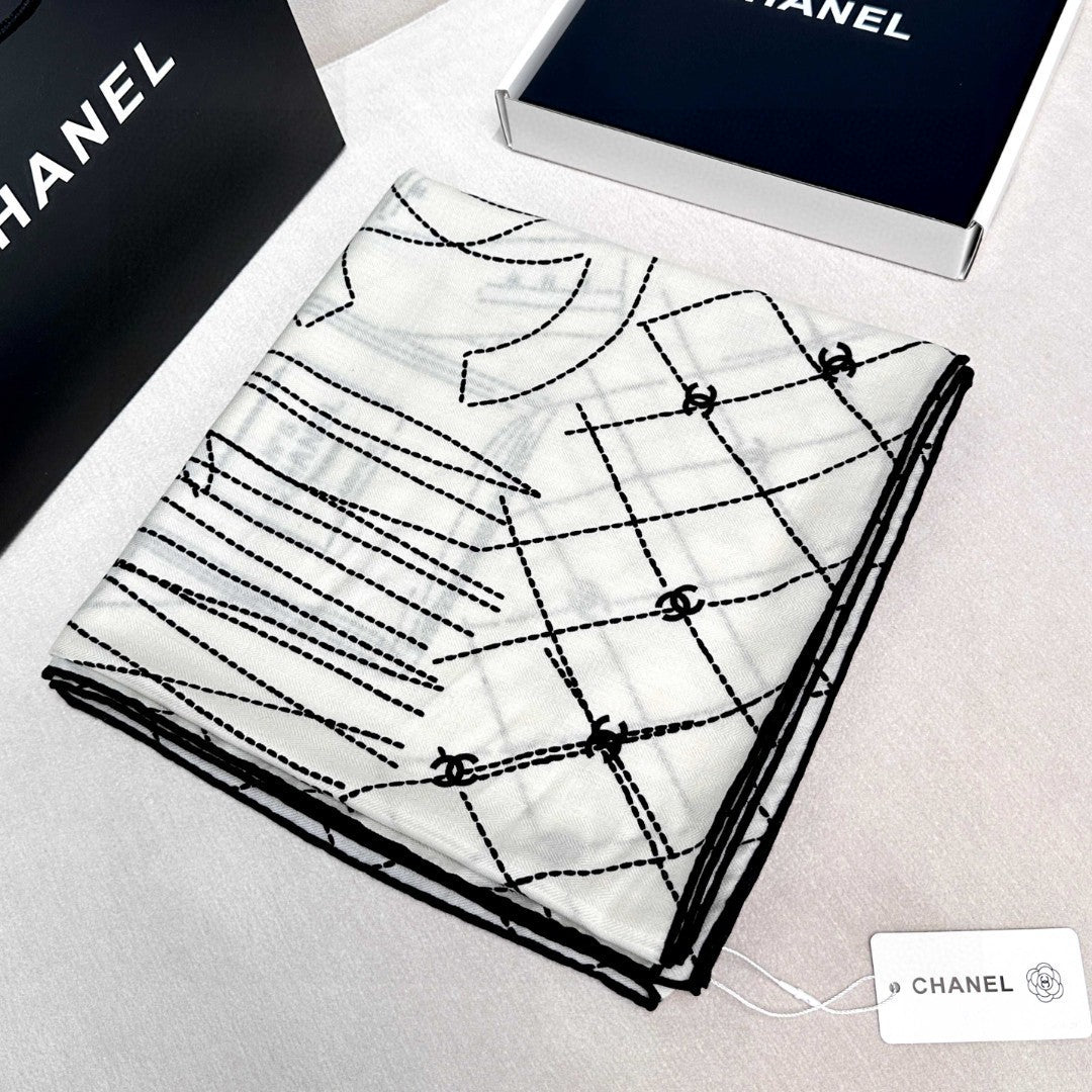 CHANEL 25S SCARF 140 IN CASHMERE SILK 727347