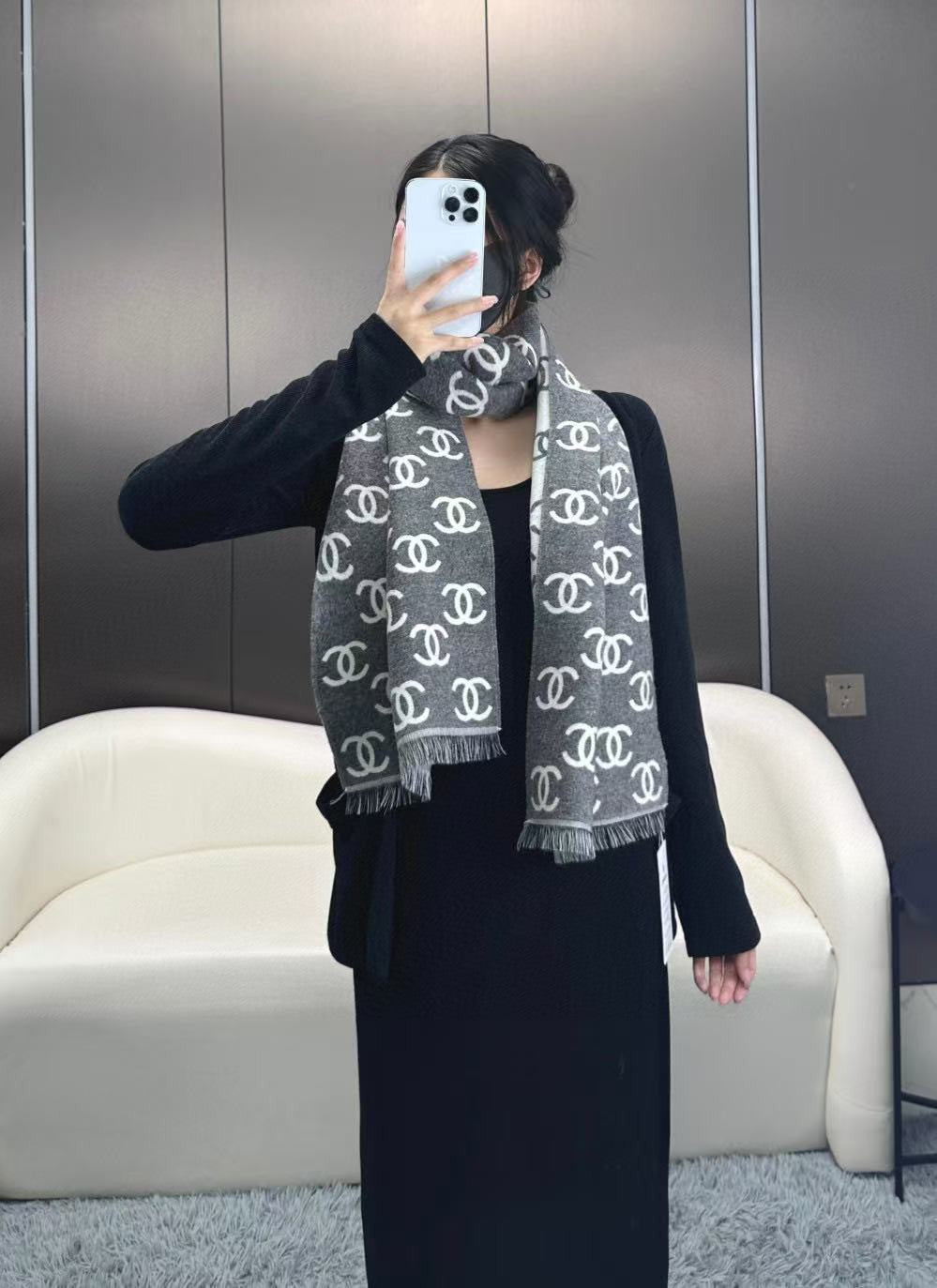 CHANEL 25S SCARF 180 IN CASHMERE WOOL 733941